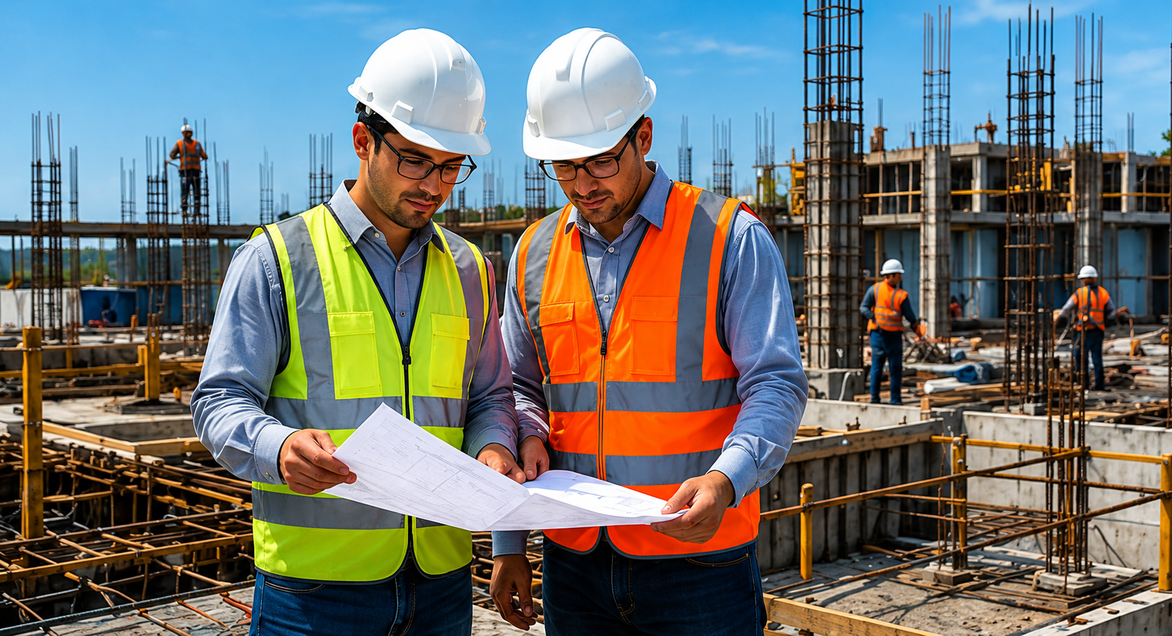 Personal supervisando una construcción