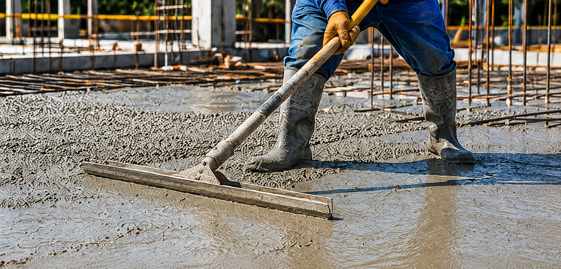 Concreto recién colocado en una losa